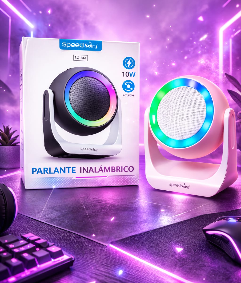 Parlante Inalámbrico Speed Song SG-841LED Multicolor 10W Rotable, Diseño Moderno Decorativo Rosado